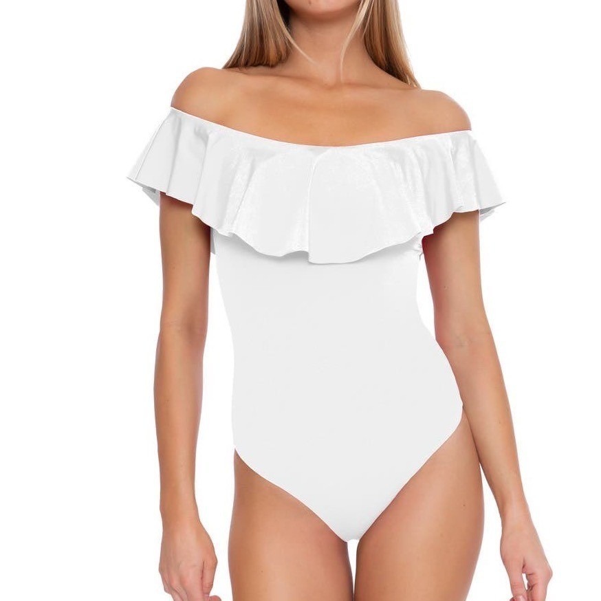 Trina Turk Monaco Off The Shoulder Ruffle One-Piece Swimsuit Women's Size 10